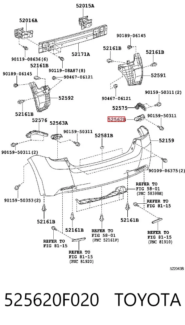 Кронштейн бампера заднього, правий 525620F020 Toyota