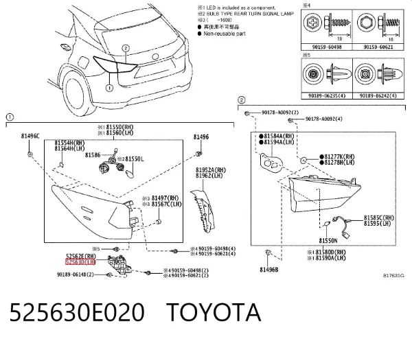 Кронштейн бампера заднього, лівий 525630E020 Toyota