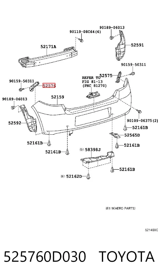 Кронштейн бампера заднього, лівий 525760D030 Toyota