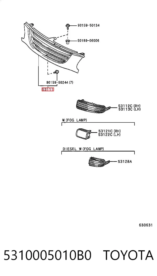 Решітка радіатора 5310005010B0 Toyota