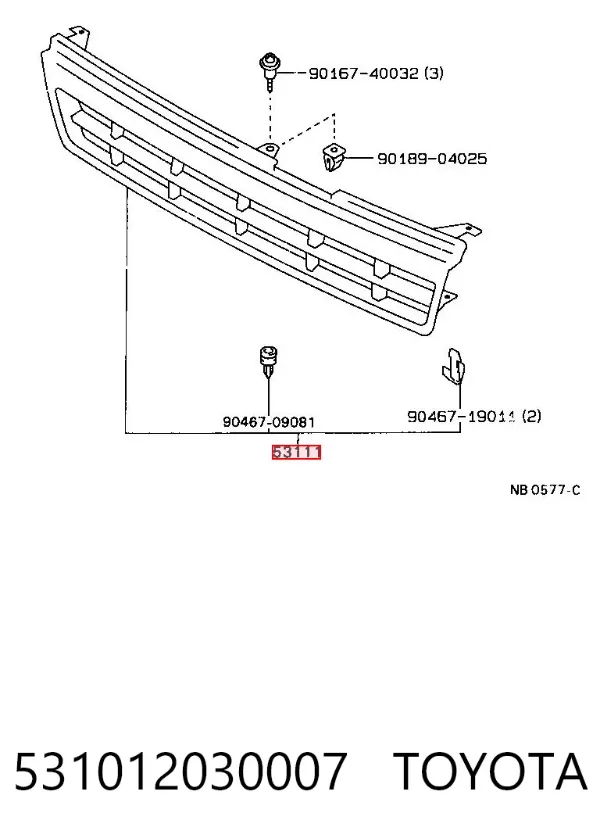 Решітка радіатора 531012030007 Toyota