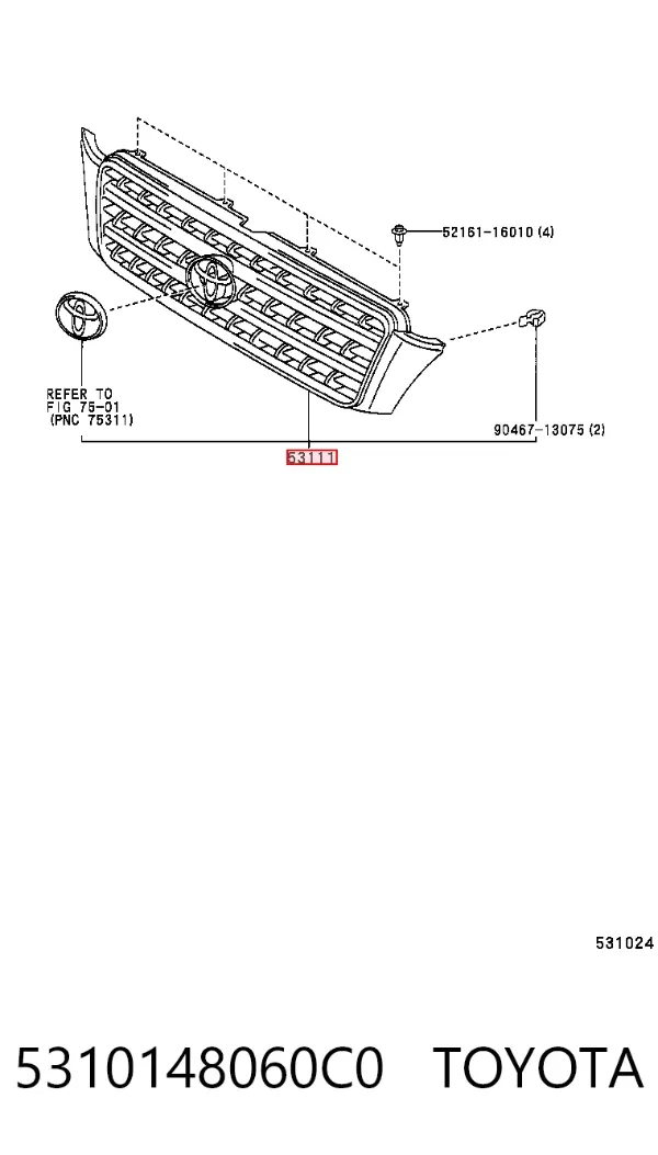 Решітка радіатора 5310148060C0 Toyota