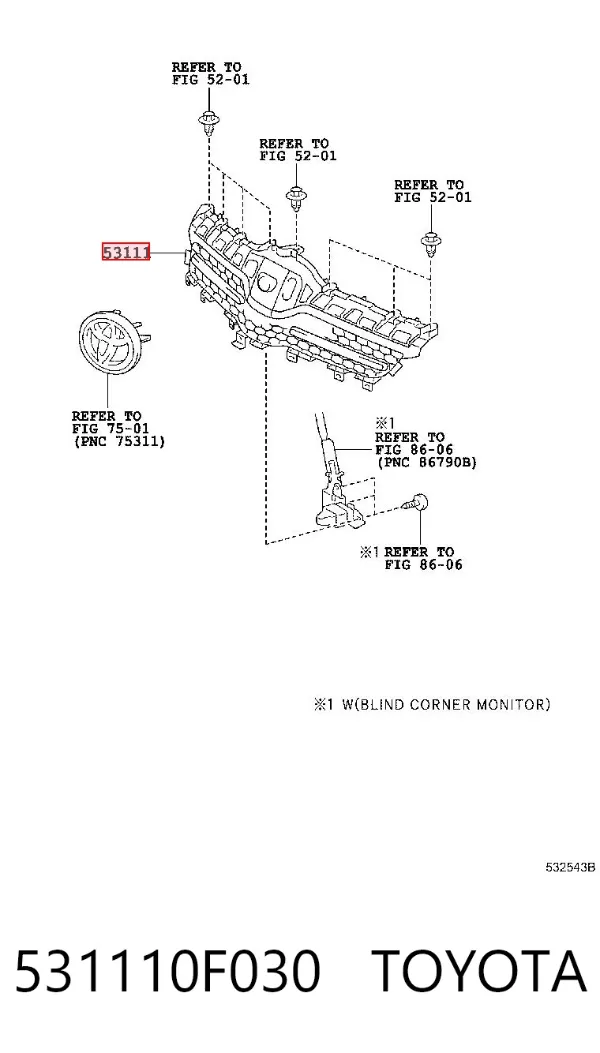Решітка радіатора 531110F030 Toyota