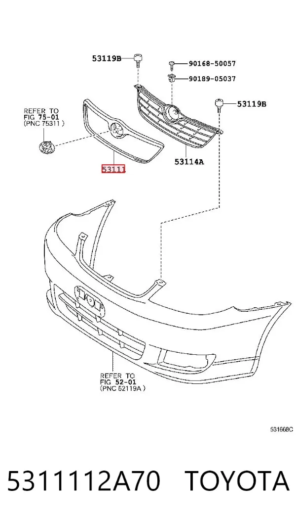 Решітка радіатора 5311112A70 Toyota