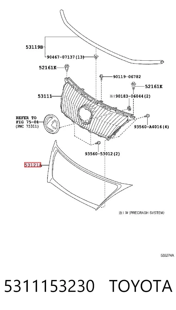 Накладка (рамка) решітки радіатора 5311153230 Toyota