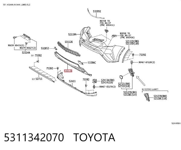 Решітка переднього бампера, нижня 5311342070 Toyota