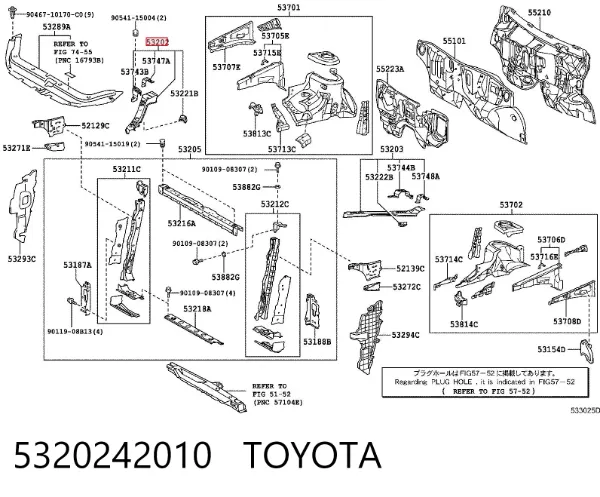 Супорт радіатора верхній/монтажна панель кріплення фар 5320242010 Toyota