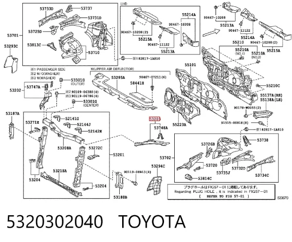 Супорт радіатора верхній/монтажна панель кріплення фар 5320302040 Toyota