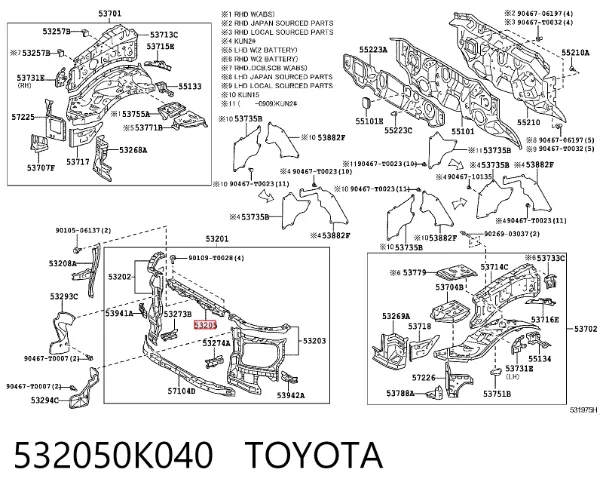 Супорт радіатора верхній/монтажна панель кріплення фар 532050K040 Toyota
