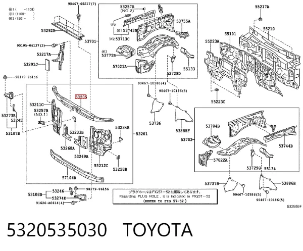 Супорт радіатора верхній/монтажна панель кріплення фар 5320535030 Toyota