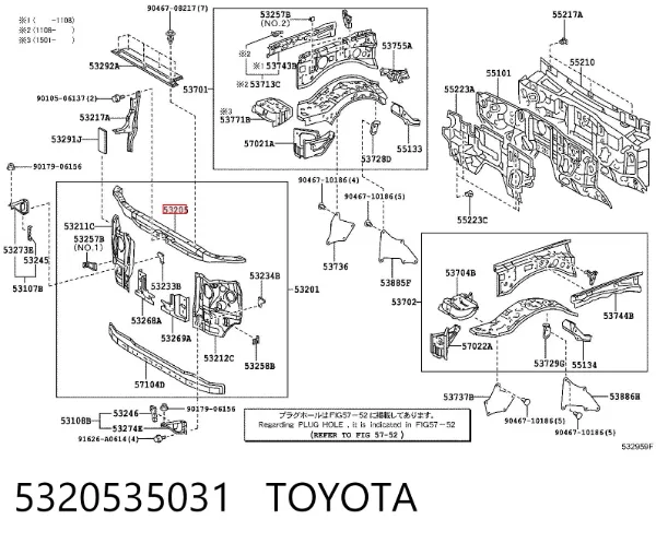 Супорт радіатора верхній/монтажна панель кріплення фар 5320535031 Toyota