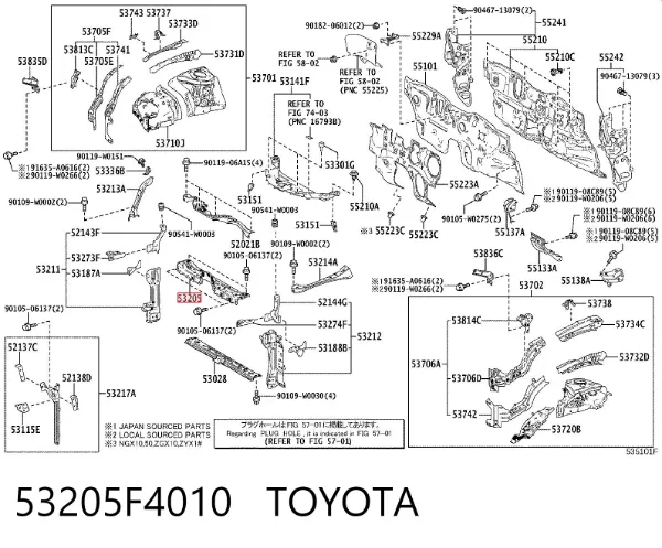 Супорт радіатора верхній/монтажна панель кріплення фар 53205F4010 Toyota