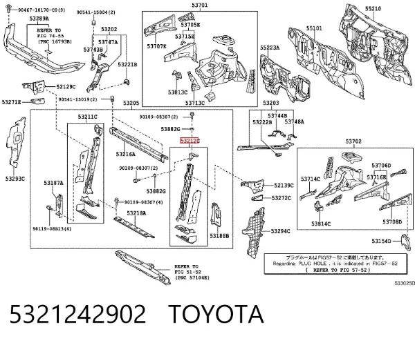 Супорт радіатора лівий/монтажна панель кріплення фар 5321242902 Toyota