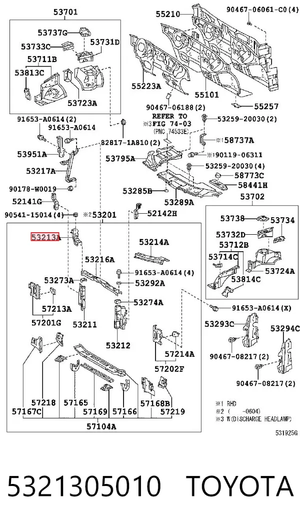Супорт радіатора верхній/монтажна панель кріплення фар 5321305010 Toyota