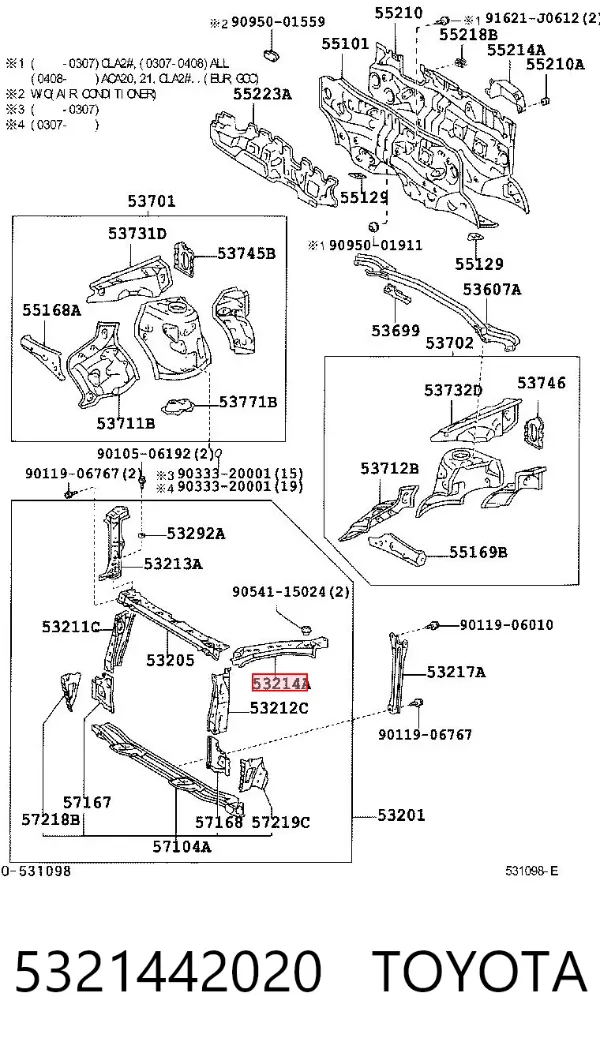 Супорт радіатора верхній/монтажна панель кріплення фар 5321442020 Toyota