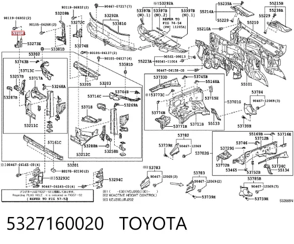 Кронштейн-адаптер кріплення фари передньої, правої 5327160020 Toyota