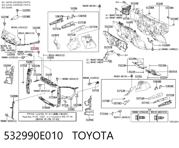 Накладка верхня передньої панелі/супорту радіатора 532990E010 Toyota