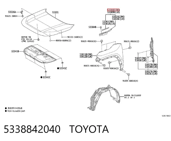 Накладка переднього правого крила 5338842040 Toyota