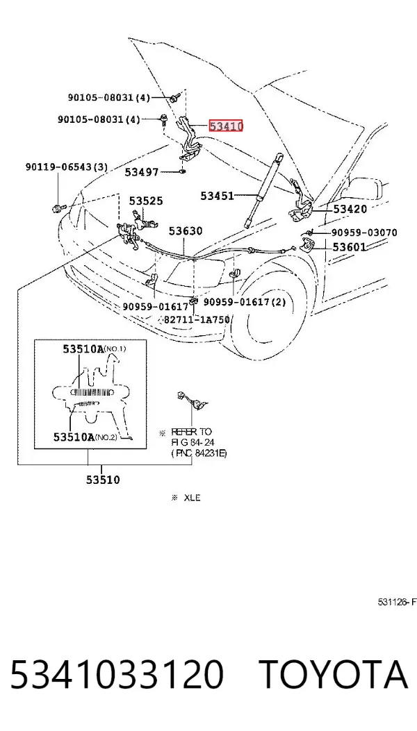 Петля капота, права 5341033120 Toyota