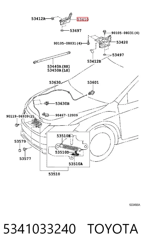 Петля капота, права 5341033240 Toyota