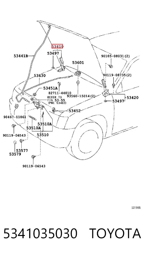 Петля капота, права 5341035030 Toyota