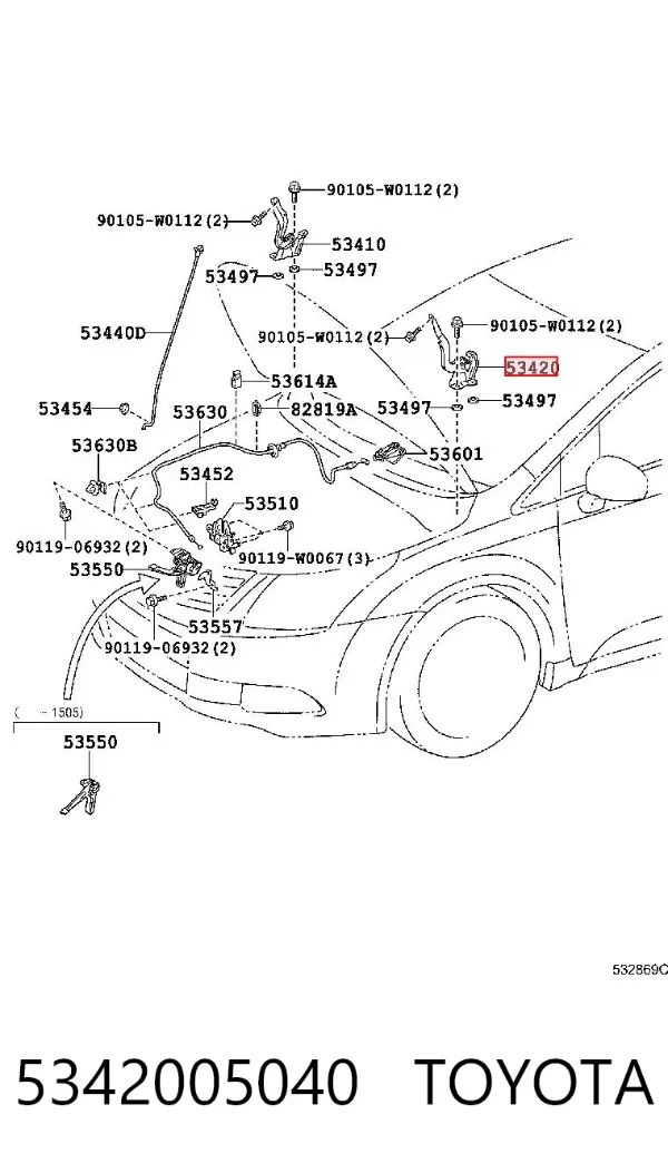 Петля капота, ліва 5342005040 Toyota