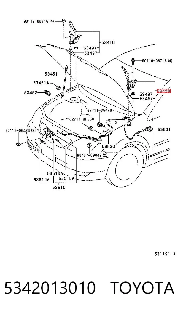 Петля капота, ліва 5342013010 Toyota