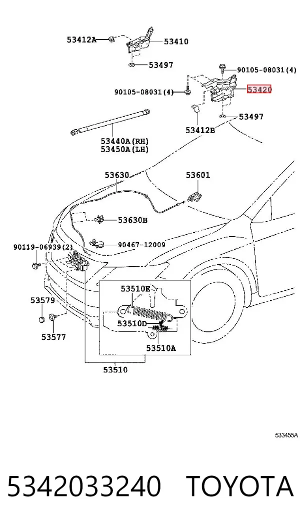 Петля капота, ліва 5342033240 Toyota
