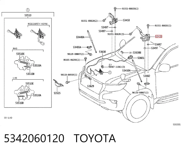 Петля капота, ліва 5342060120 Toyota