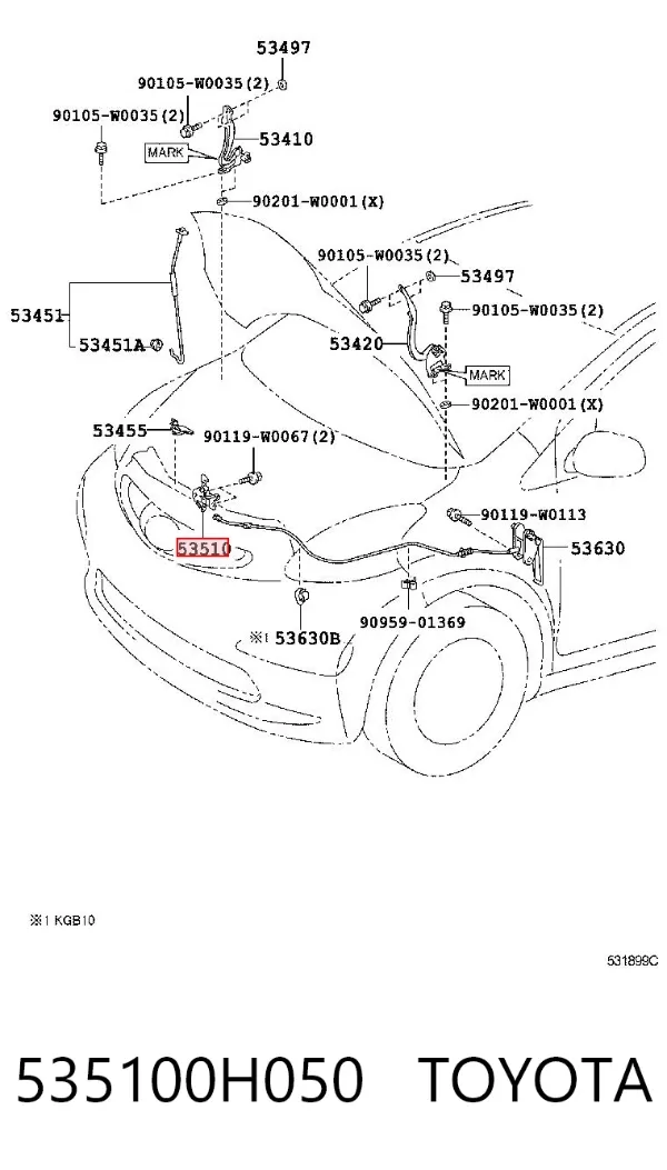 Замок капота 535100H050 Toyota