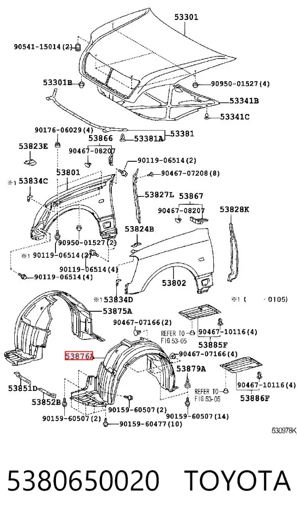 Підкрилок передній лівий 5380650020 Toyota
