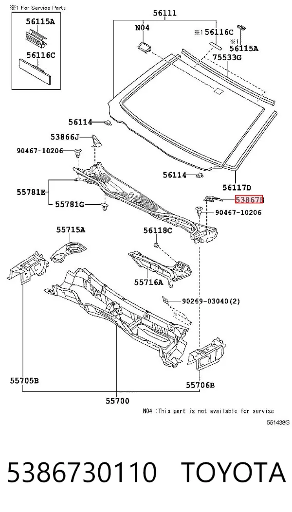 Водостік лобового скла, жабо 5386730110 Toyota