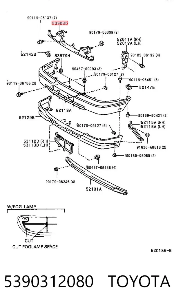 Накладка фар, нижня 5390312080 Toyota