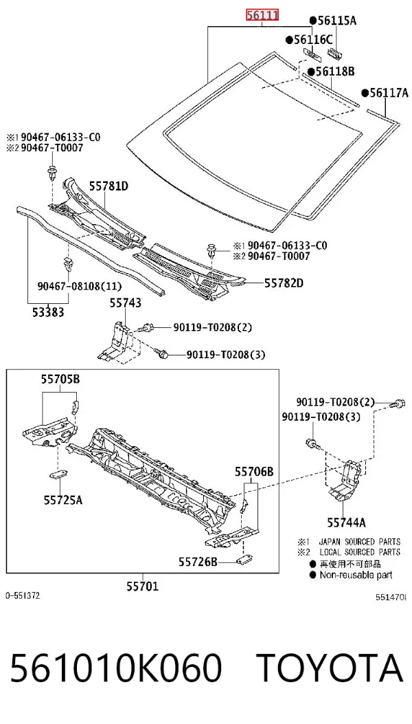 Лобове скло 561010K060 Toyota