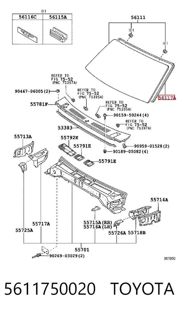Лобове скло 5611750020 Toyota