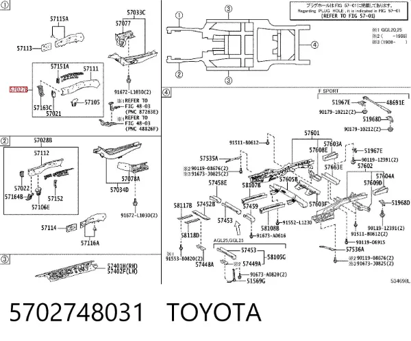 Лонжерон рами передній правий 5702748031 Toyota