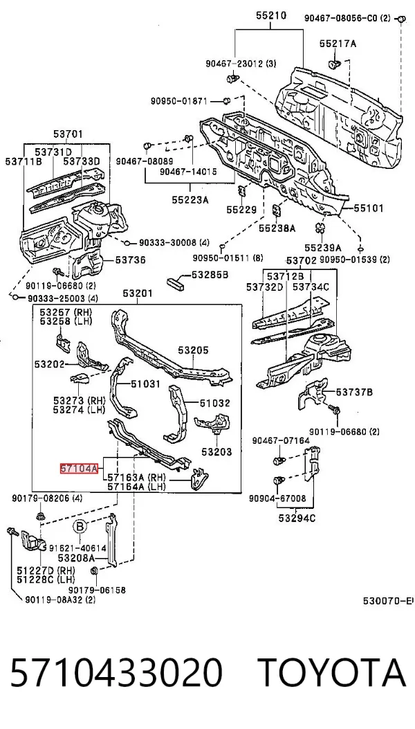 Супорт радіатора нижній/монтажна панель кріплення фар 5710433020 Toyota