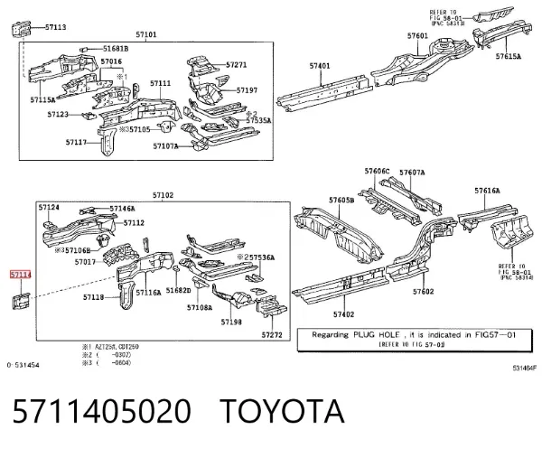 Кронштейн підсилювача переднього бампера 5711405020 Toyota