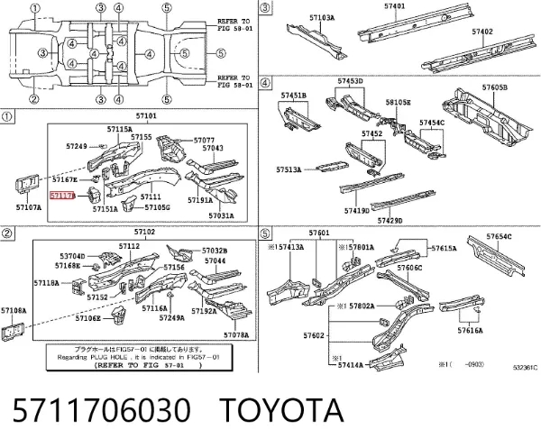 Кронштейн підсилювача переднього бампера 5711706030 Toyota