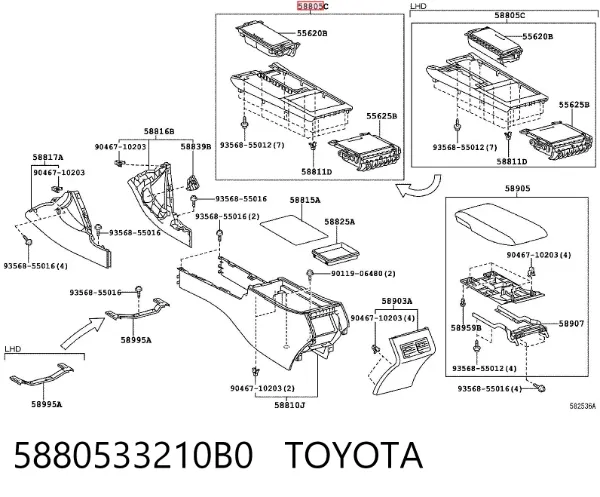 Облицювання важеля перемикання передач АКПП 5880533210B0 Toyota