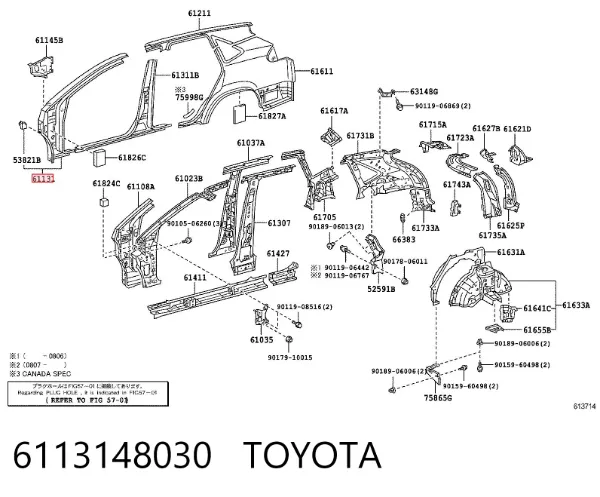 Стійка кузова передня, права 6113148030 Toyota