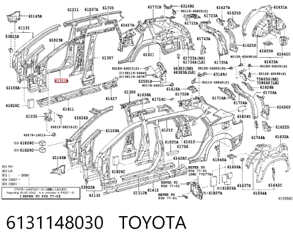 Стійка центральна, права 6131148030 Toyota