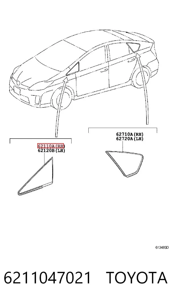 Скло-кватирка двері, передній, правій 6211047021 Toyota