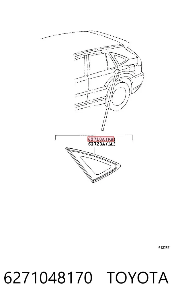 Скло багажного відсіку, праве 6271048170 Toyota
