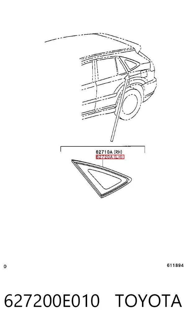 Скло багажного відсіку, ліве 627200E010 Toyota