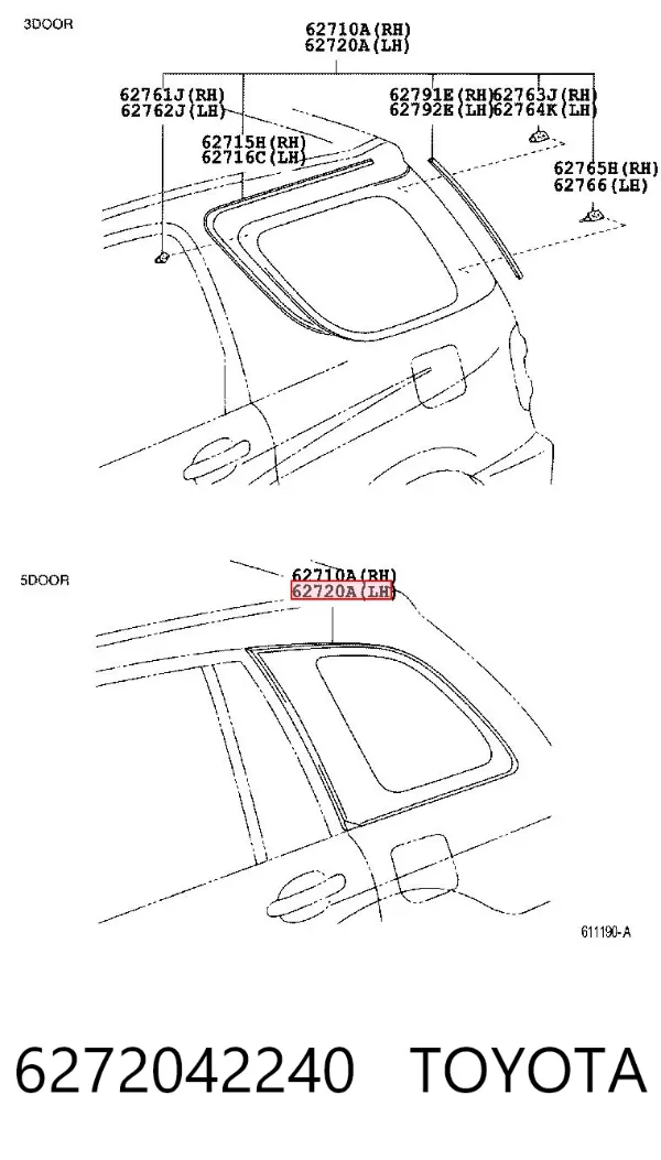 Скло багажного відсіку, ліве 6272042240 Toyota