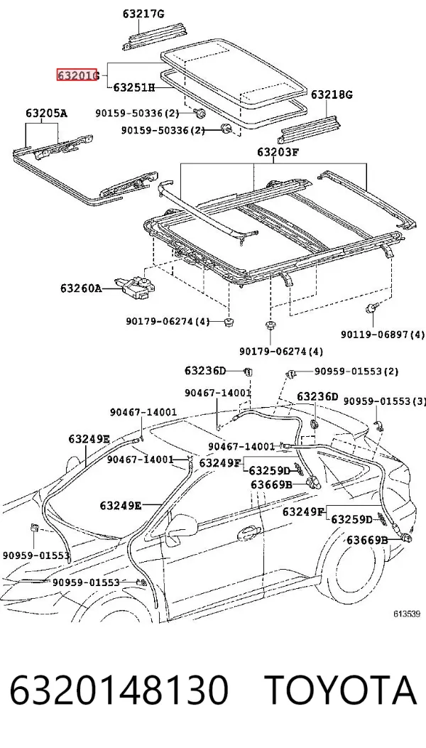Скло люка даху 6320148130 Toyota