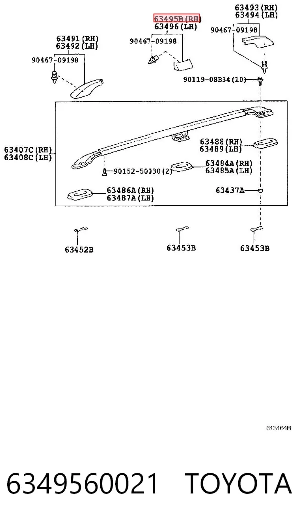 Заглушка рейки/рейлинга багажника даху, середня права 6349560021 Toyota