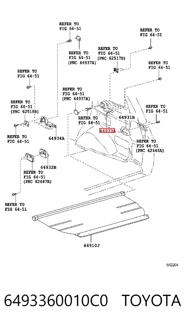 Кріплення полиці багажника 6493360010C0 Toyota