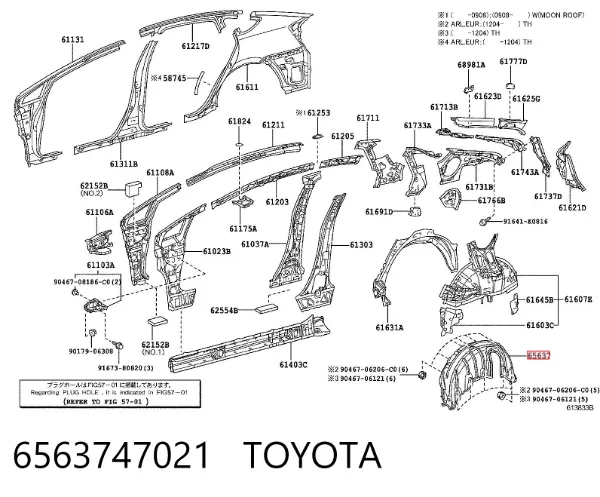 Підкрилок заднього крила, правий 6563747021 Toyota